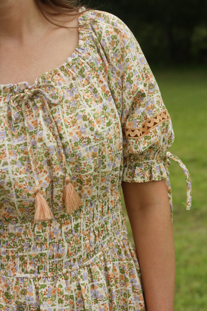 Puff Sleeve Printed Midi Dress