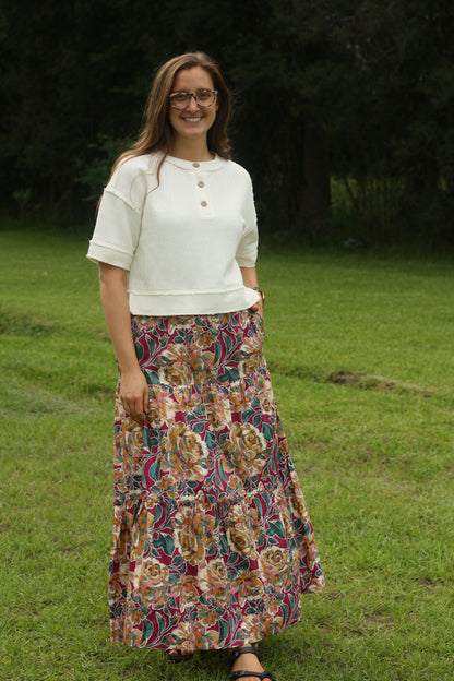 Bold Floral Tiered Maxi Skirt
