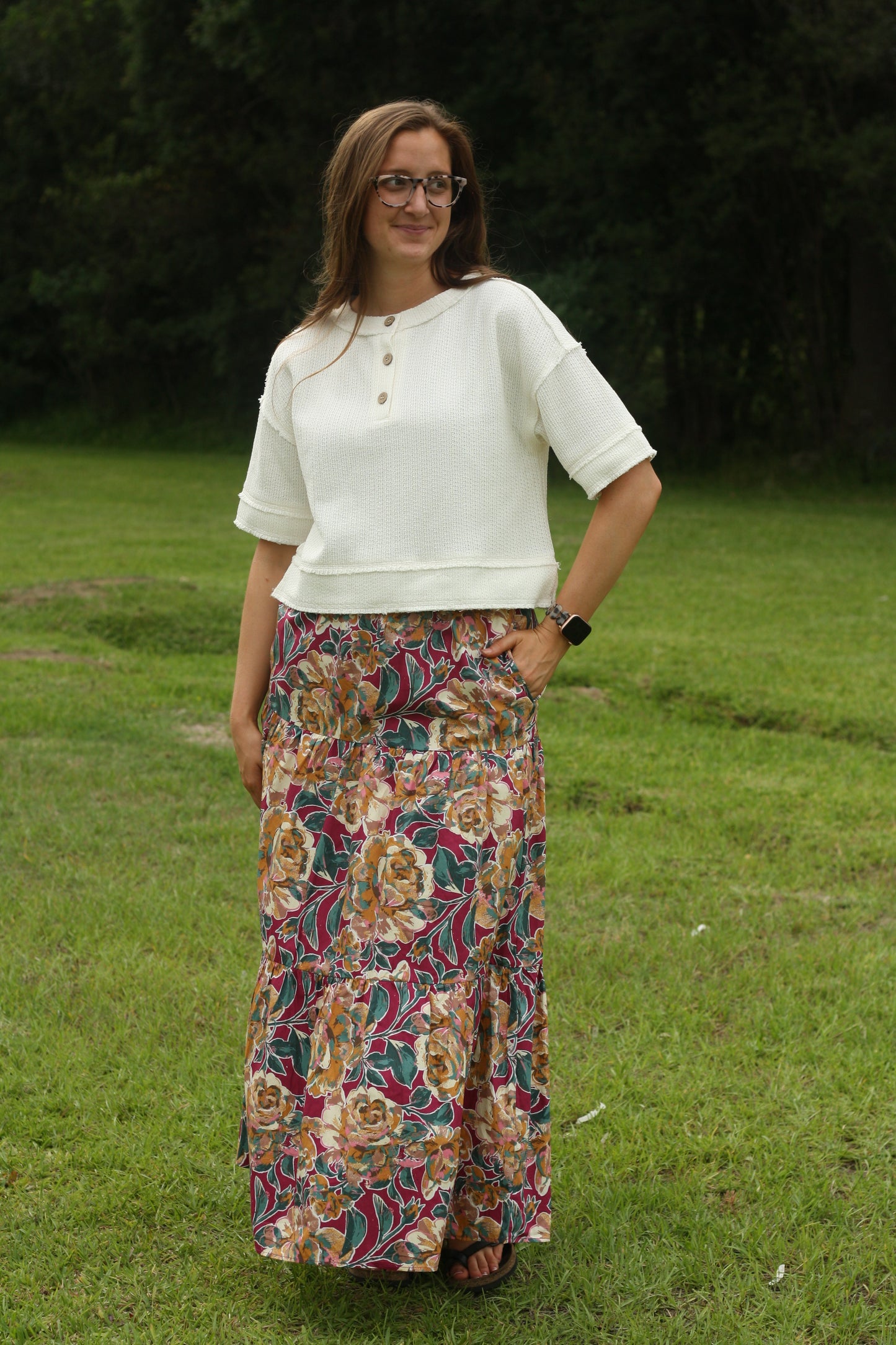 Bold Floral Tiered Maxi Skirt