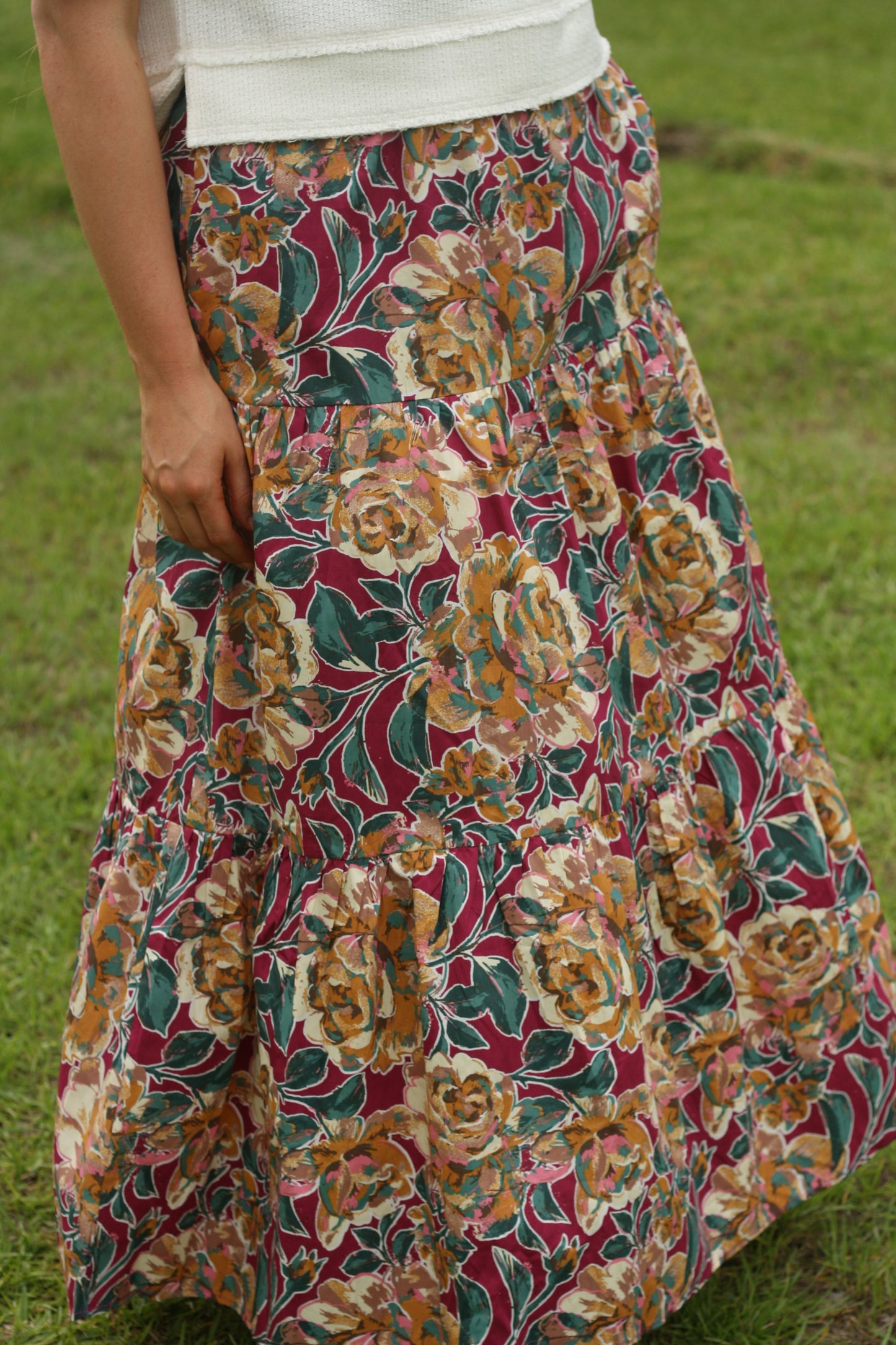 Bold Floral Tiered Maxi Skirt