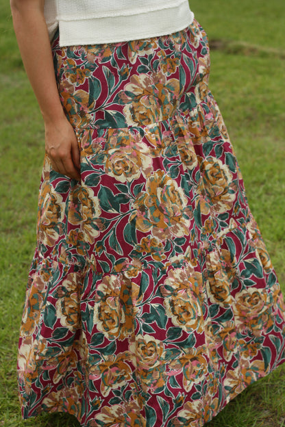Bold Floral Tiered Maxi Skirt