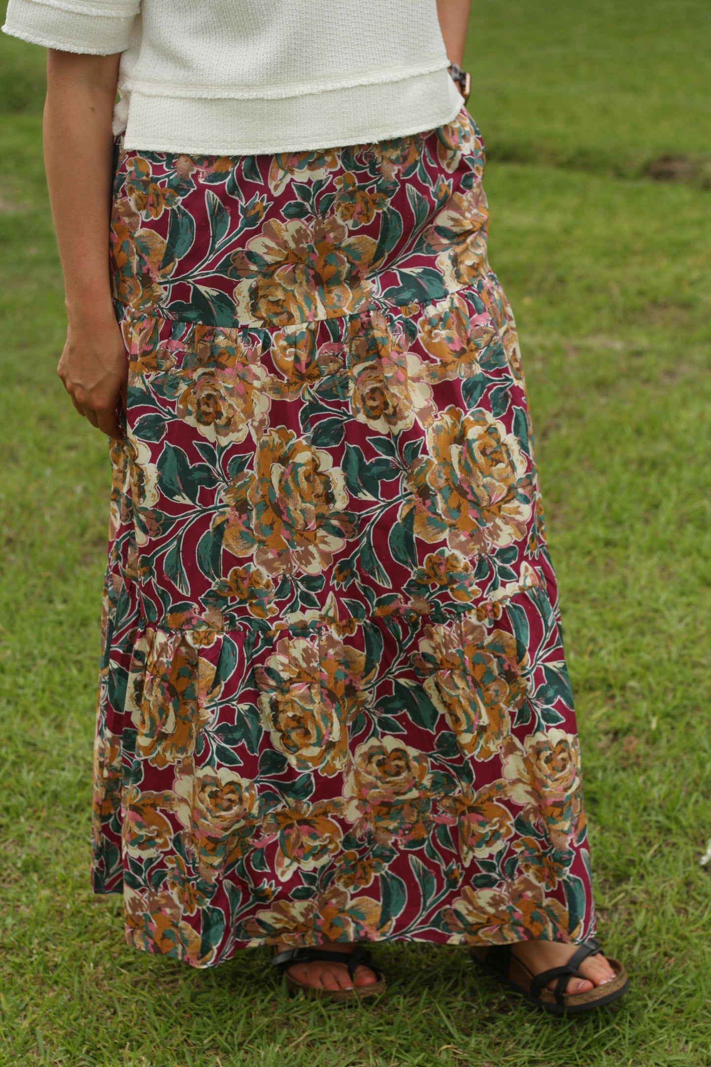 Bold Floral Tiered Maxi Skirt