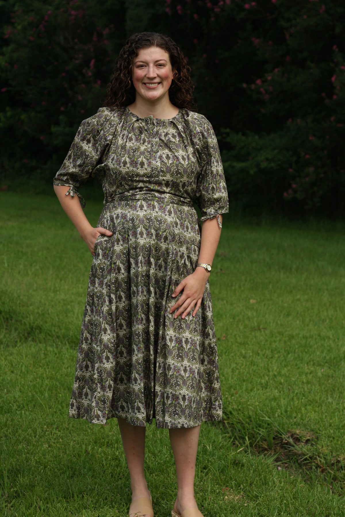 Dark Floral Button Down Midi Dress