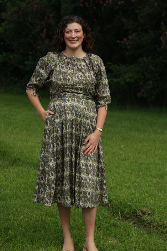 Dark Floral Button Down Midi Dress