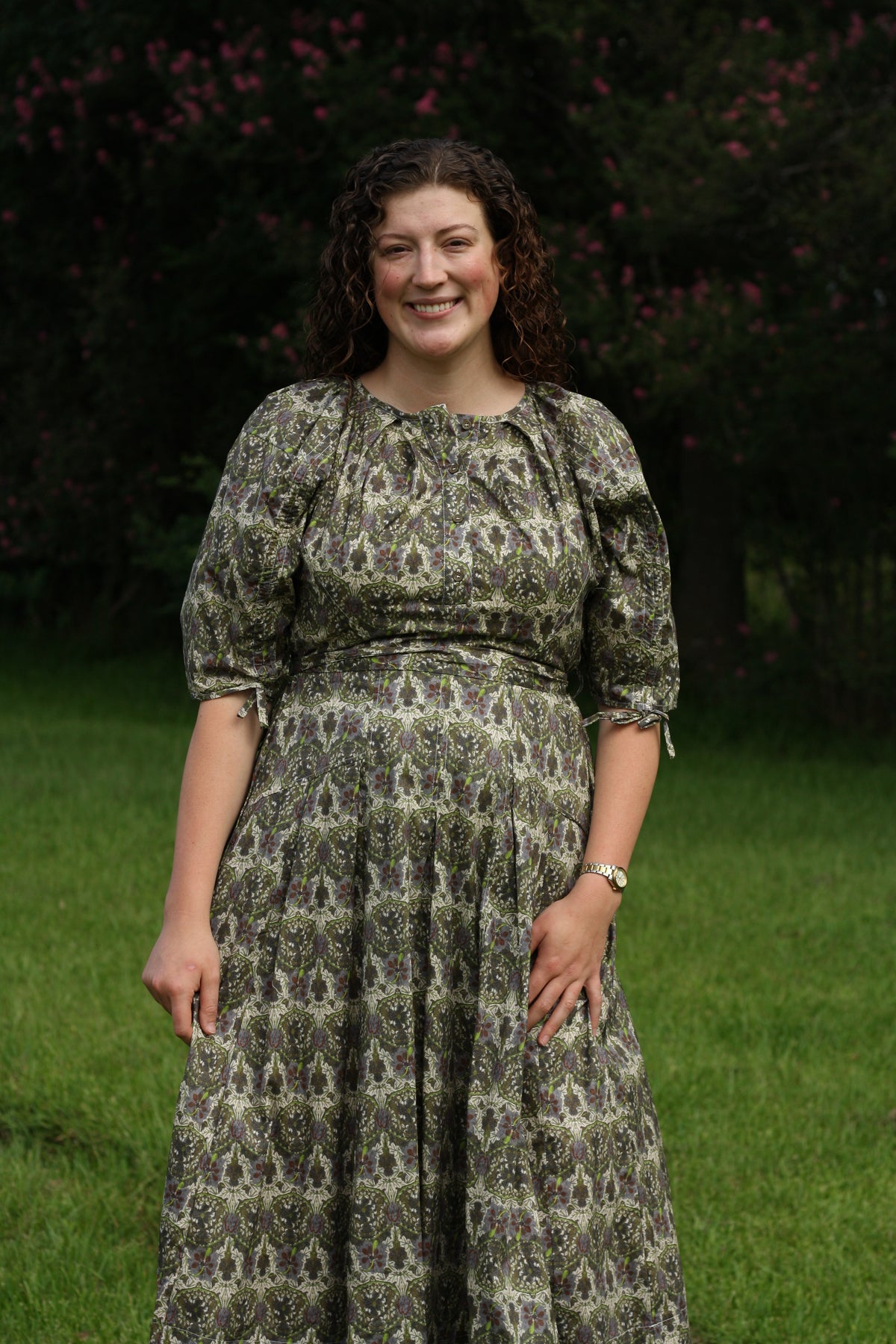 Dark Floral Button Down Midi Dress