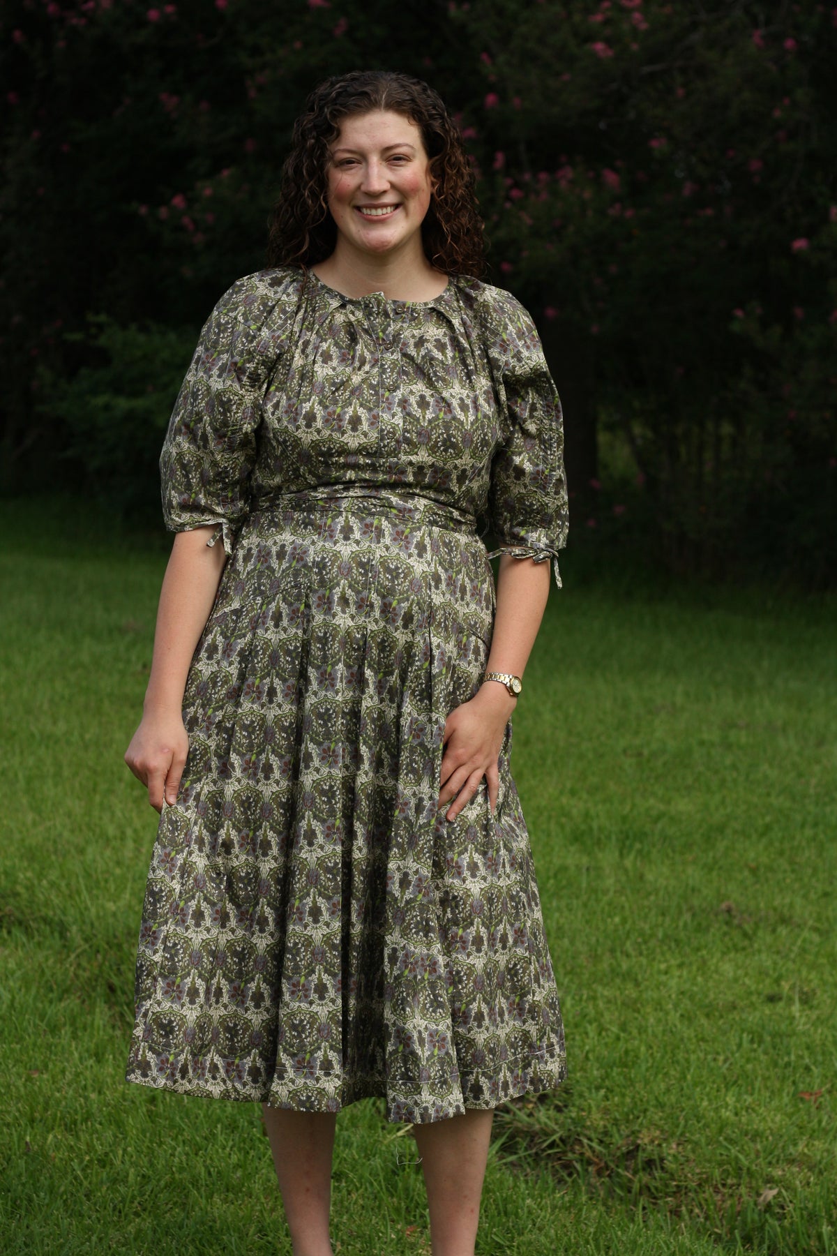 Dark Floral Button Down Midi Dress
