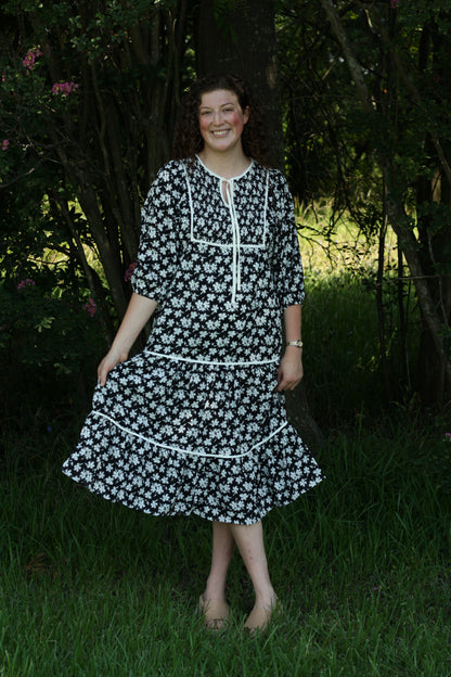 Dark Floral Bohemian Midi Dress