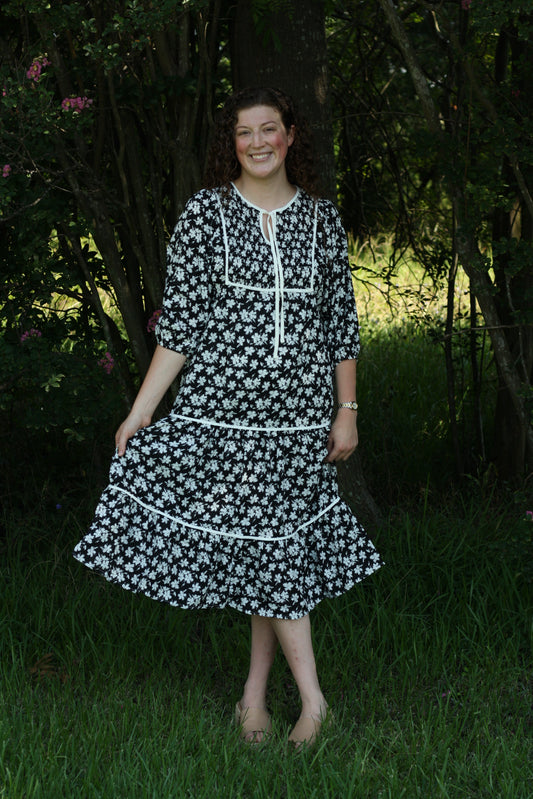 Dark Floral Bohemian Midi Dress
