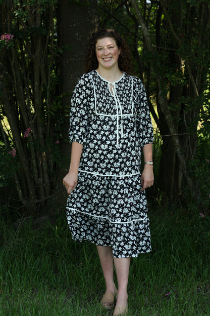 Dark Floral Bohemian Midi Dress