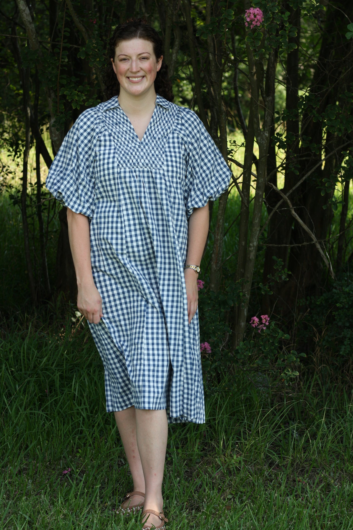 Puff Sleeve Plaid Midi Dress