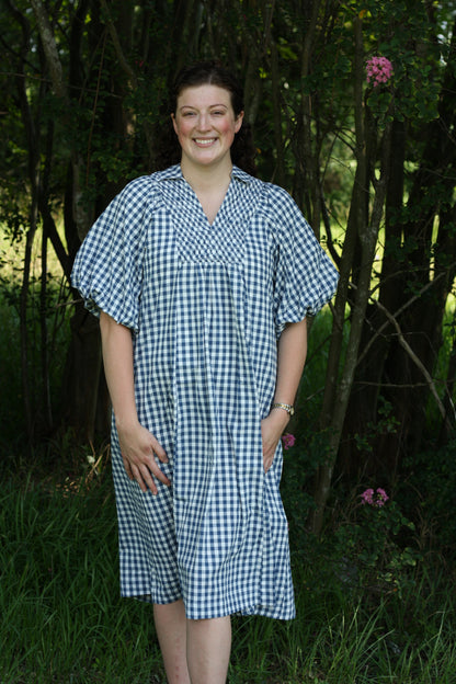 Puff Sleeve Plaid Midi Dress
