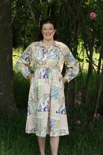Floral Patchwork Drawstring Waist Dress