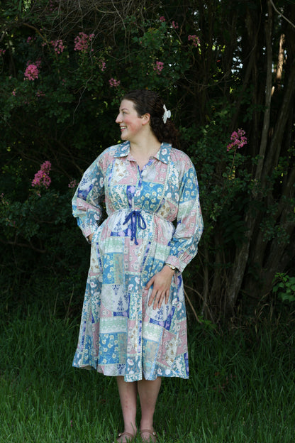 Floral Patchwork Drawstring Waist Dress