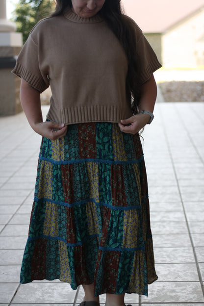 Paisley Printed Gauze Midi Skirt