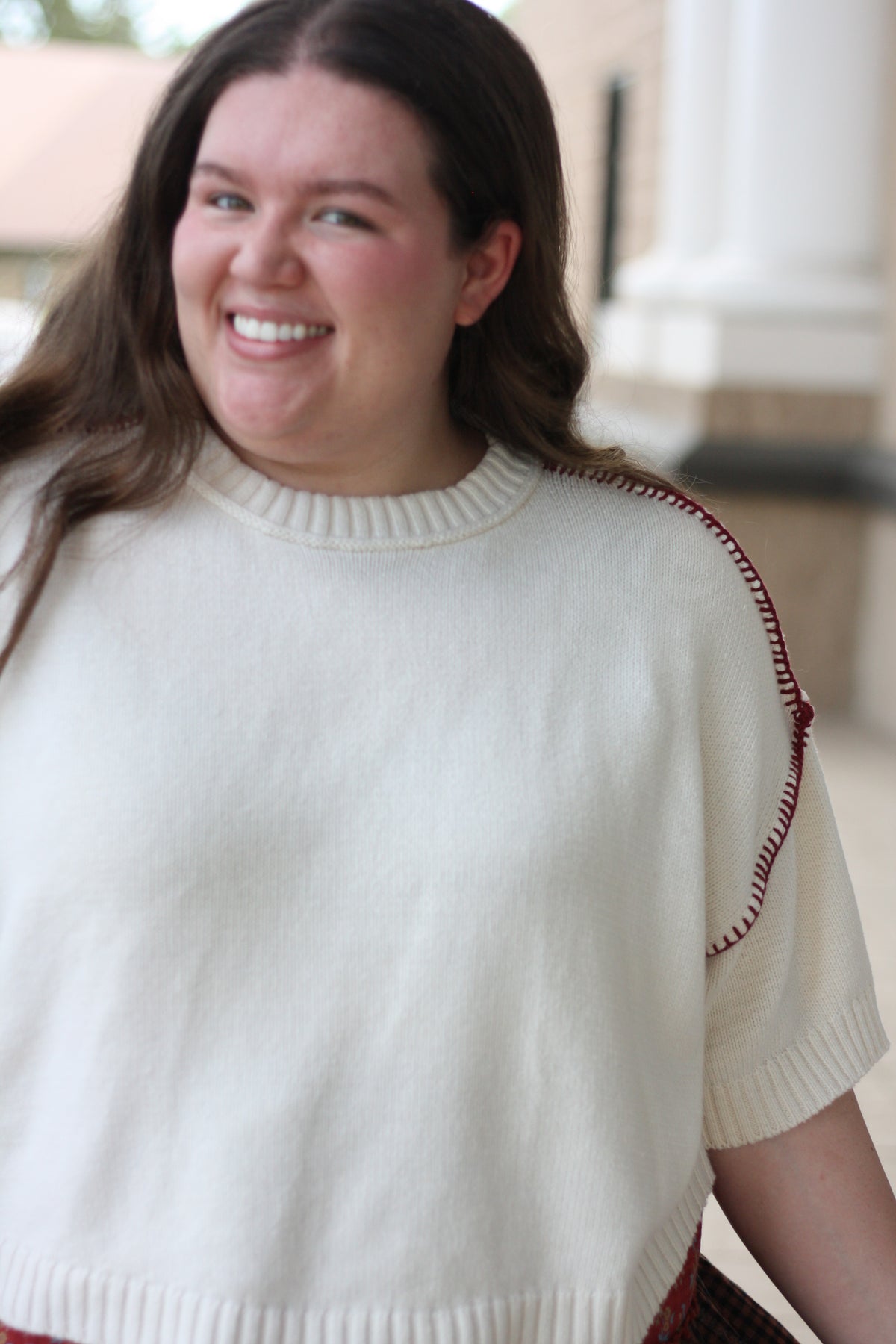 Short Sleeved Stitch Detail Sweater