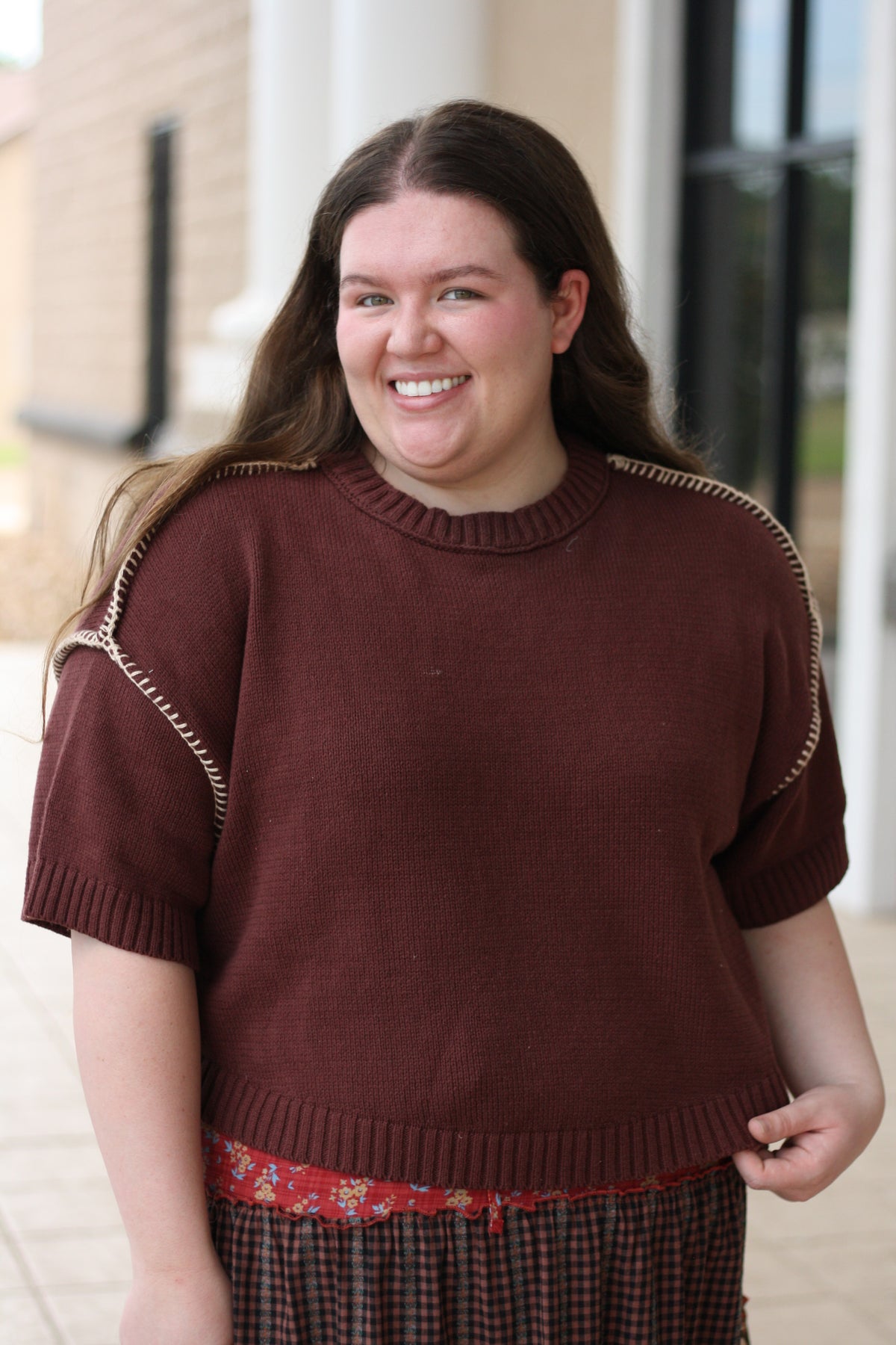 Short Sleeved Stitch Detail Sweater