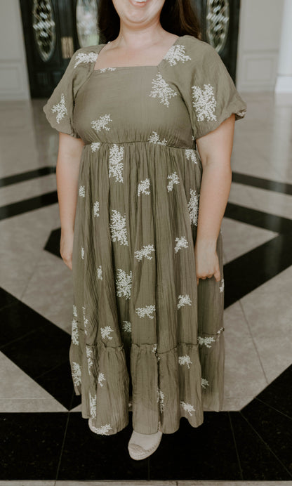 Green Embroidered Midi Dress