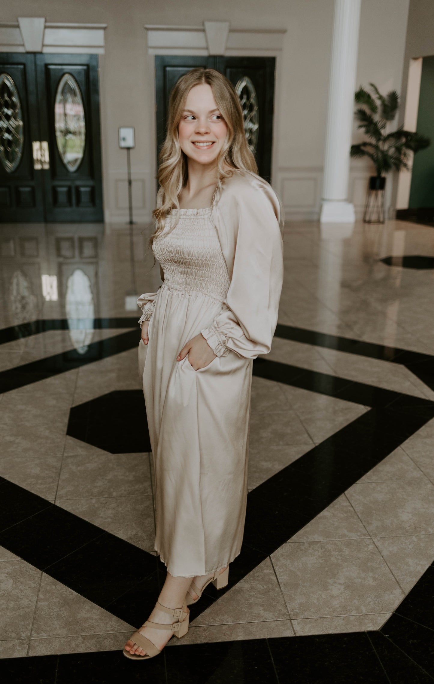 Smocked Satin Dress