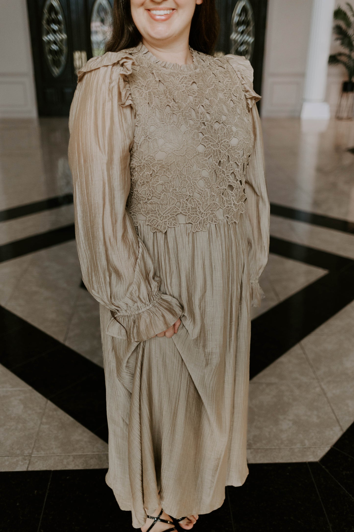 Lace Long Sleeve Midi Dress