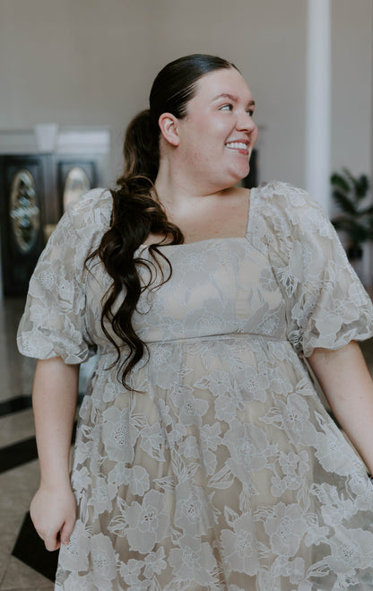 Taupe Floral Overlay Dress