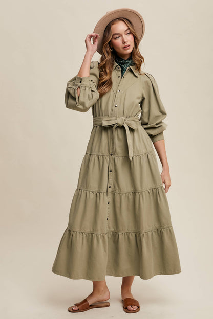 Utility Tiered Midi Dress