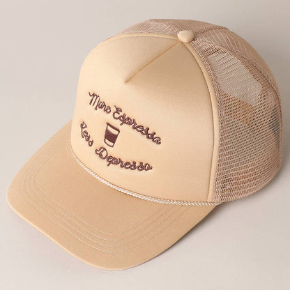 "More Espresso Less Depresso" Embroidery Trucker Hat