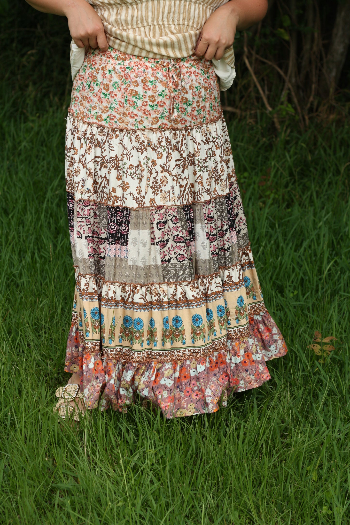 Mixed Print Maxi Skirt