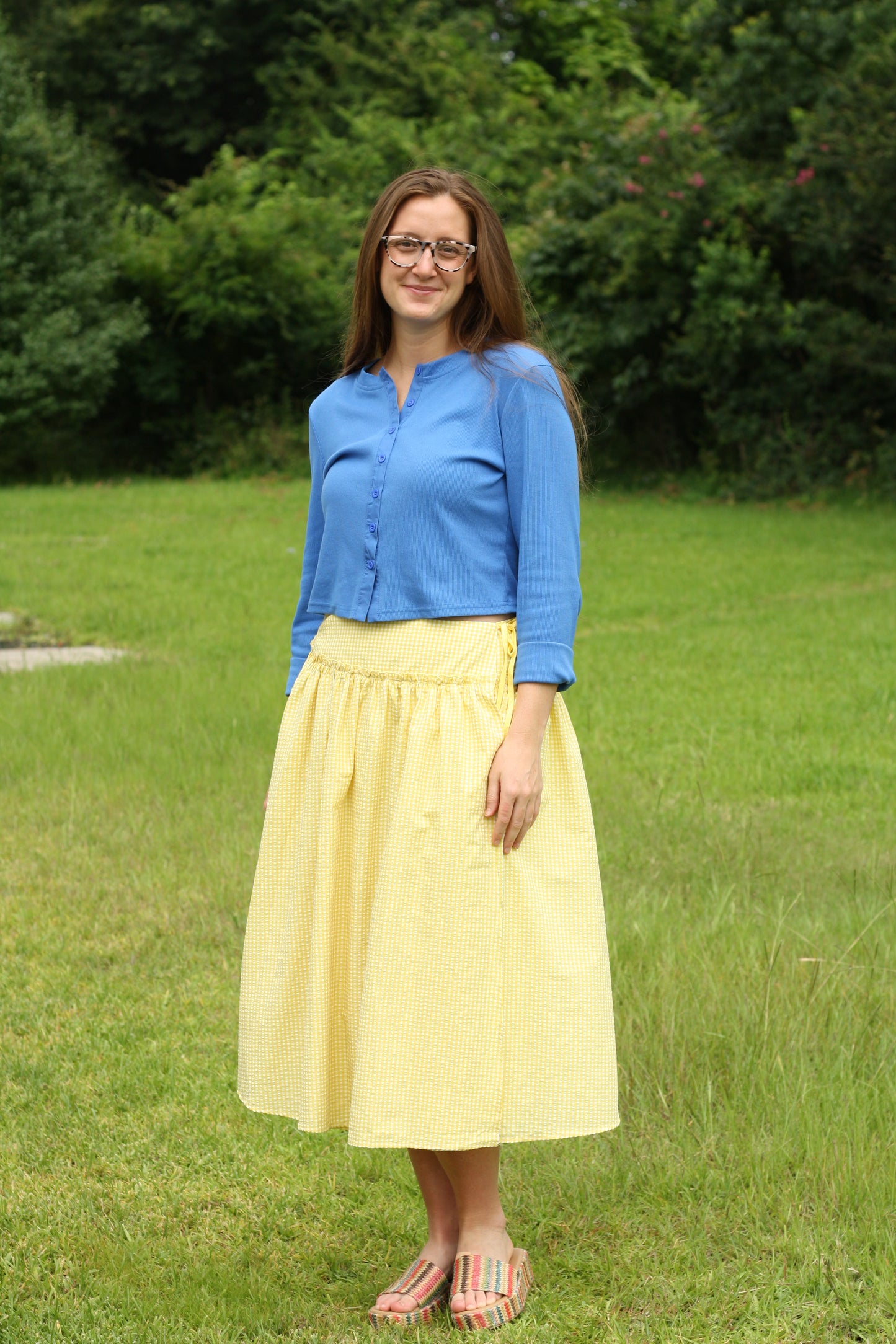 Checkered Ruffled High-Waist Skirt