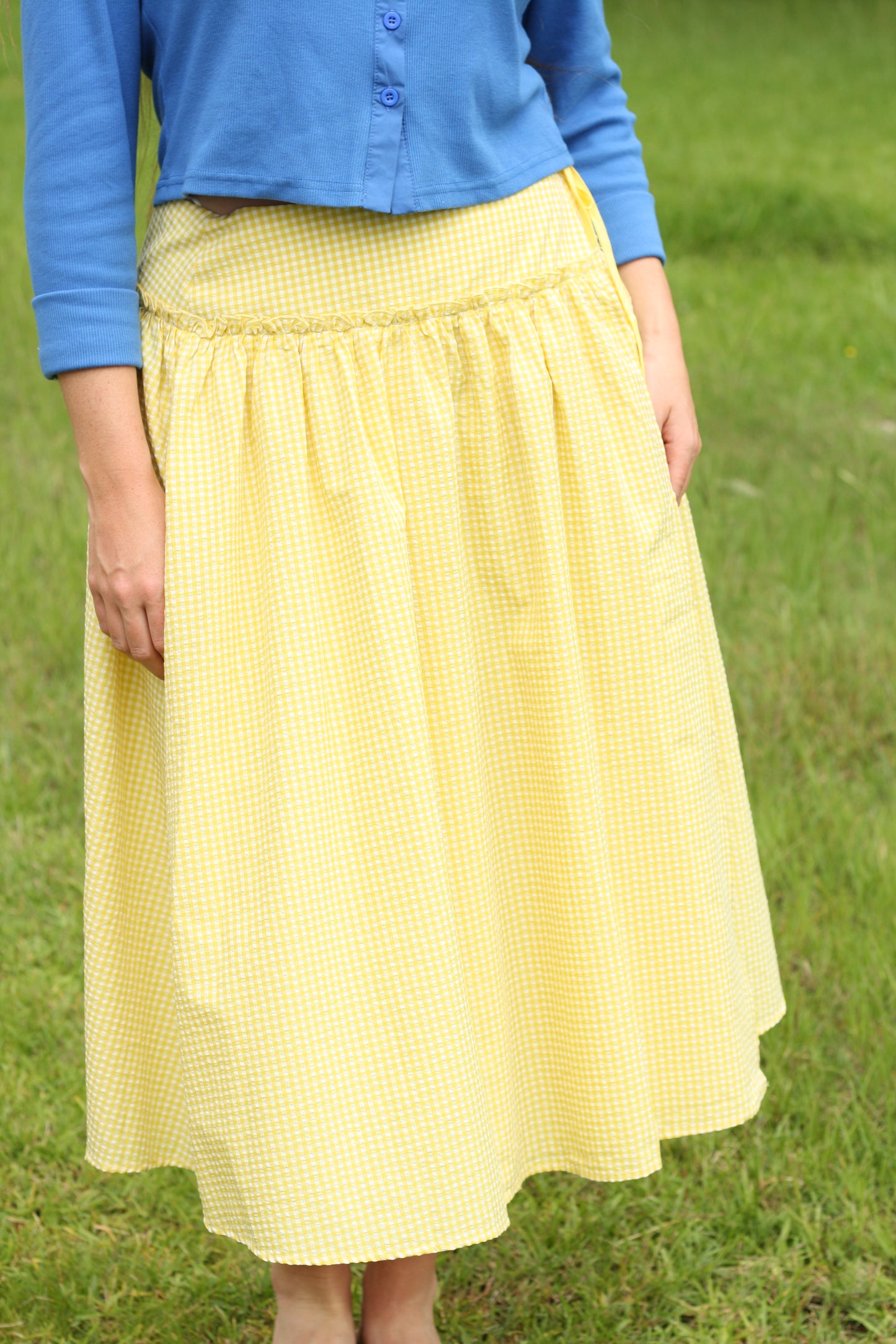 Checkered Ruffled High-Waist Skirt