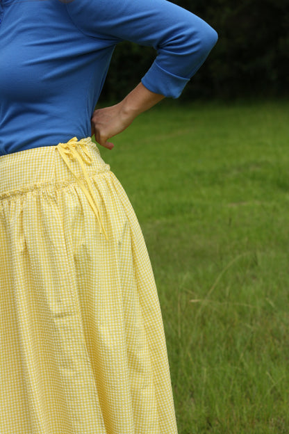 Checkered Ruffled High-Waist Skirt