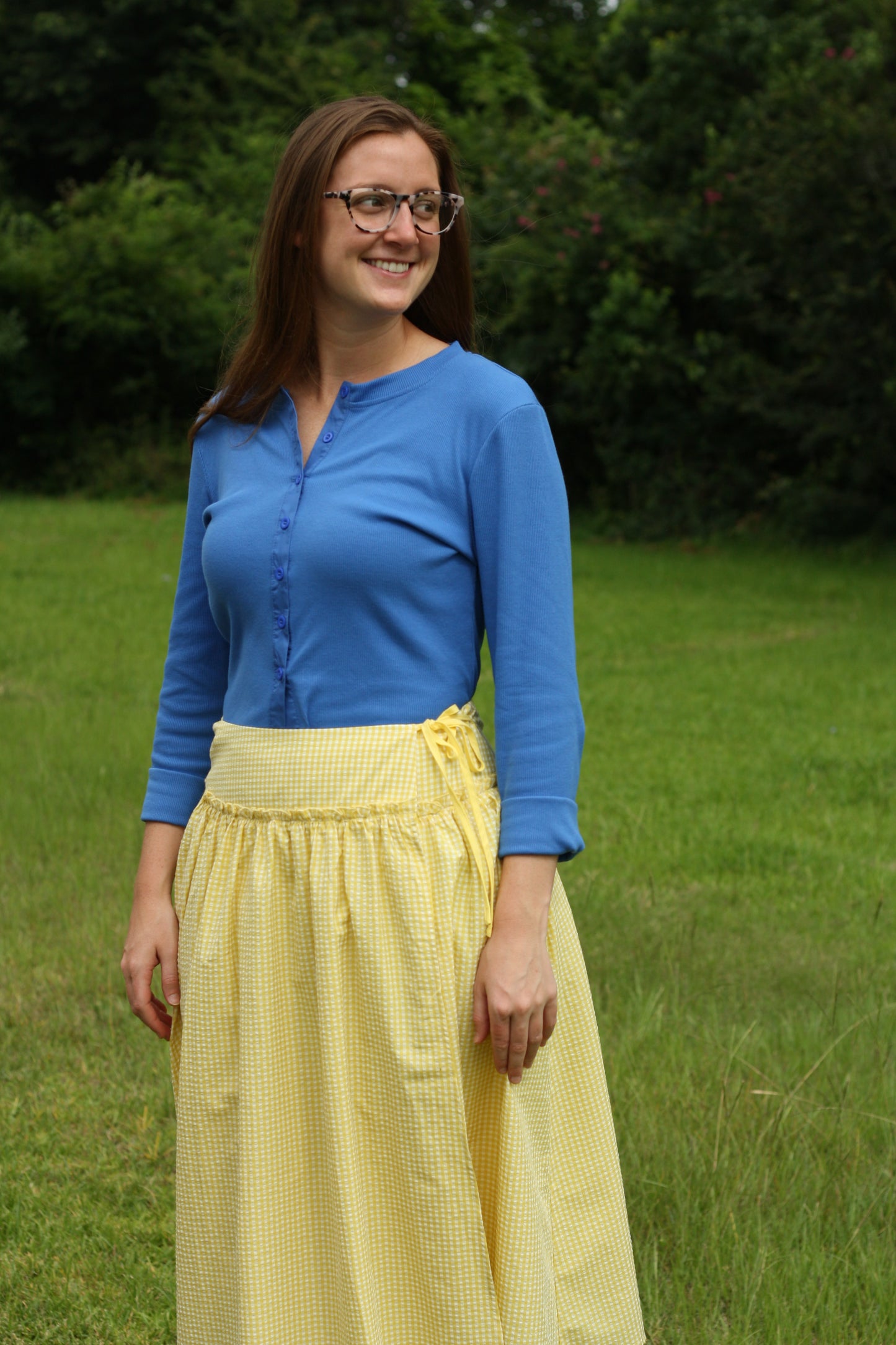 Checkered Ruffled High-Waist Skirt