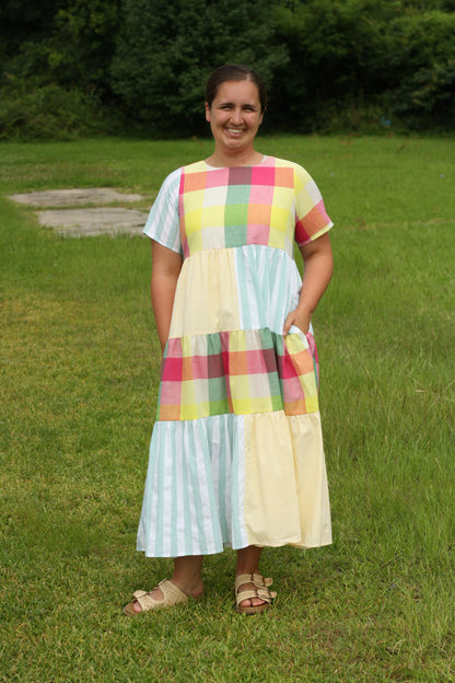 Color Blocked Pattern Maxi Dress